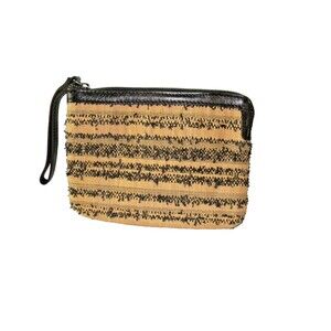 Patricia Nash Ebbe Woven Straw Cassini Leather Wristlet Striped Black